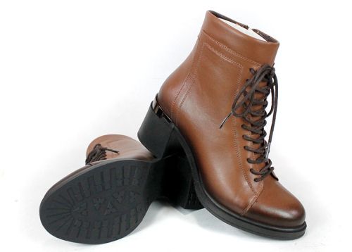 Botine damă Nera Forte – piele naturală, negre, cu șiret și fermoar