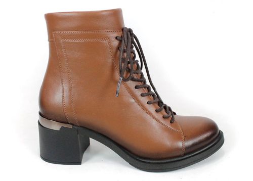 Botine damă Nera Forte – piele naturală, negre, cu șiret și fermoar