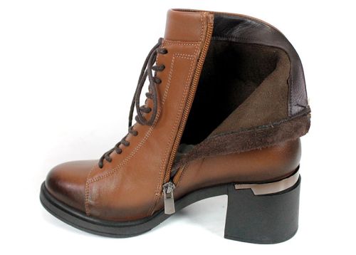 Botine damă Nera Forte – piele naturală, negre, cu șiret și fermoar