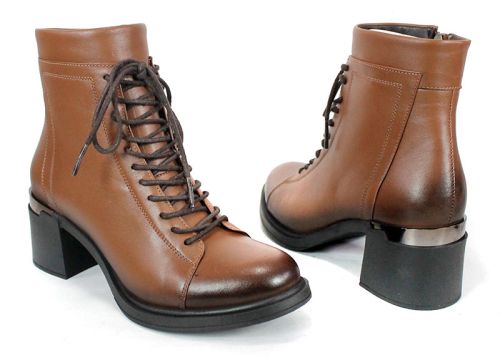 Botine damă Nera Forte – piele naturală, negre, cu șiret și fermoar