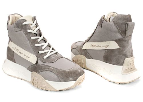 Sneakers damă Terra Pulse – piele naturală și velur, căptușeală caldă