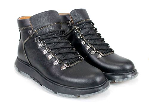 Cizme barbatesti din piele naturala de culoare neagra - model 334112