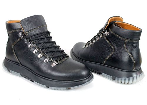 Cizme barbatesti din piele naturala de culoare neagra - model 334112