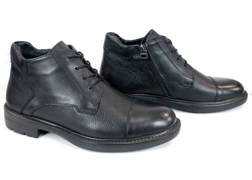 Cizme barbatesti din piele naturala de culoare neagra - model 334112