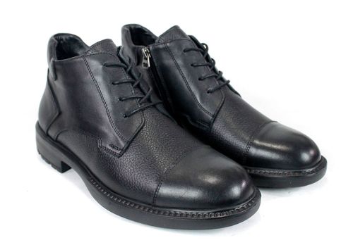 Cizme barbatesti din piele naturala de culoare neagra - model 334112