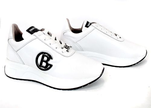 Adidasi de dama din piele naturala cu perforare si accent metalic alb - model Velvet Step