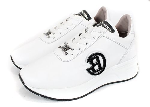 Adidasi de dama din piele naturala cu perforare si accent metalic alb - model Velvet Step