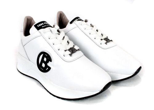 Adidasi de dama din piele naturala cu perforare si accent metalic alb - model Velvet Step