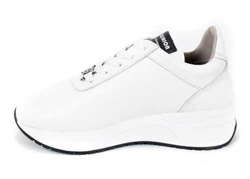 Adidasi de dama din piele naturala cu perforare si accent metalic alb - model Velvet Step