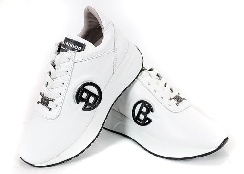 Adidasi de dama din piele naturala cu perforare si accent metalic alb - model Velvet Step