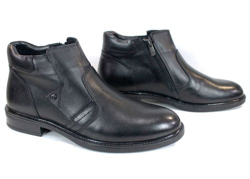 Cizme barbatesti din piele naturala de culoare neagra - model 334112