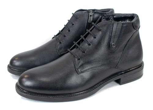 Cizme barbatesti din piele naturala de culoare neagra - model 334112