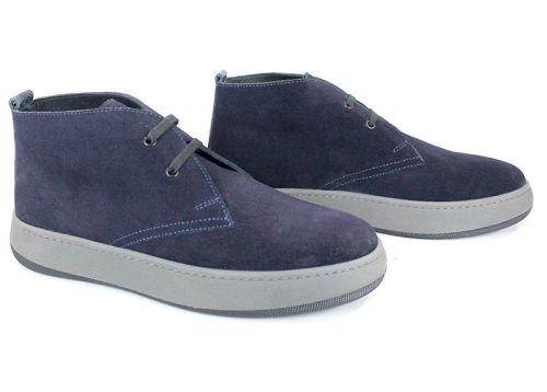 Clark barbati din piele intoarsa naturala de culoare albastru inchis - model clasic.