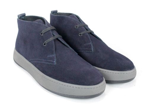 Clark barbati din piele intoarsa naturala de culoare albastru inchis - model clasic.