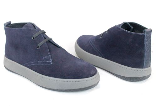 Clark barbati din piele intoarsa naturala de culoare albastru inchis - model clasic.