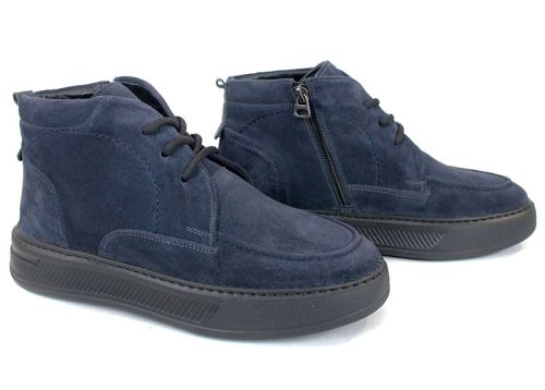 Clark barbati din piele intoarsa naturala de culoare albastru inchis - model clasic.