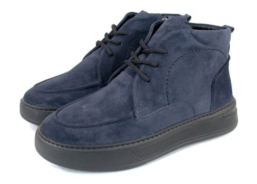 Clark barbati din piele intoarsa naturala de culoare albastru inchis - model clasic.