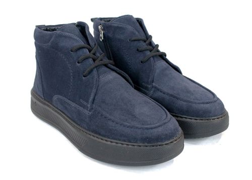 Clark barbati din piele intoarsa naturala de culoare albastru inchis - model clasic.