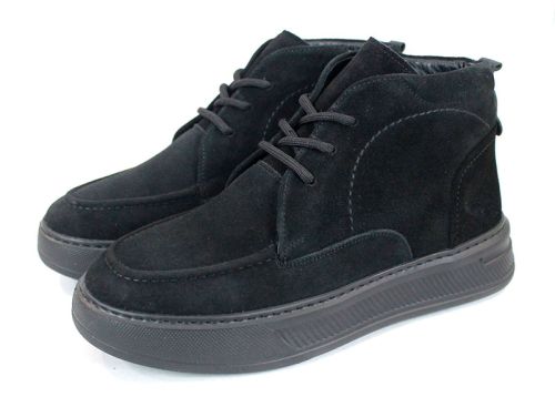 Clark barbati din piele intoarsa naturala de culoare albastru inchis - model clasic.