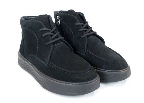 Clark barbati din piele intoarsa naturala de culoare albastru inchis - model clasic.