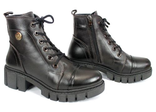 Cizme joase de dama din piele naturala de culoare verde inchis - Model Julie