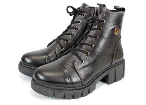 Cizme joase de dama din piele naturala de culoare verde inchis - Model Julie