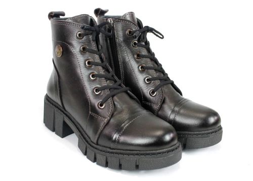 Cizme joase de dama din piele naturala de culoare verde inchis - Model Julie