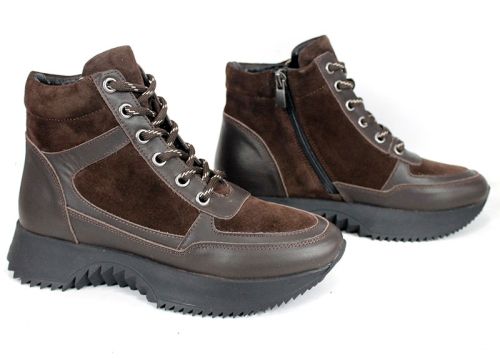 Sneakers damă Terra Pulse – piele naturală și velur, căptușeală caldă