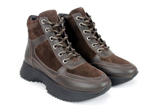 Sneakers damă Terra Pulse – piele naturală și velur, căptușeală caldă