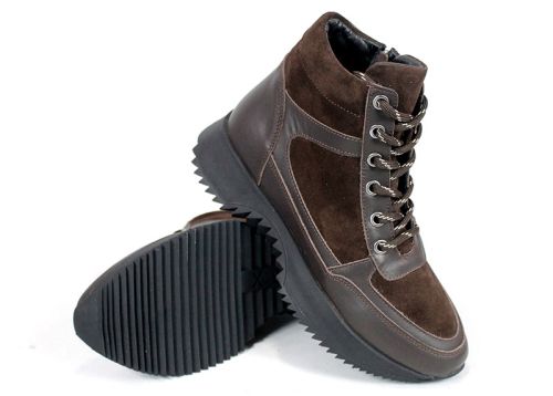 Sneakers damă Terra Pulse – piele naturală și velur, căptușeală caldă