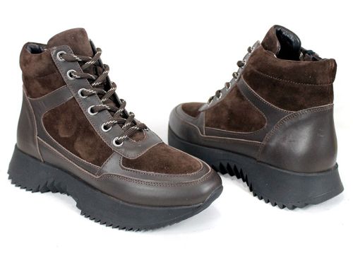 Sneakers damă Terra Pulse – piele naturală și velur, căptușeală caldă