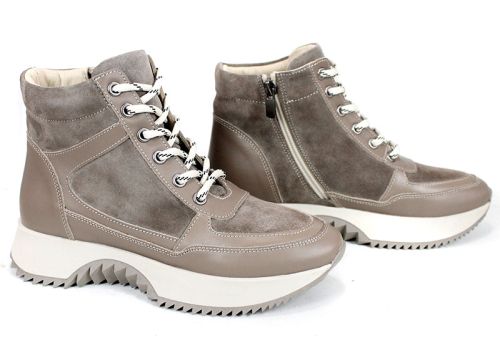 Sneakers damă Terra Pulse – piele naturală și velur, căptușeală caldă