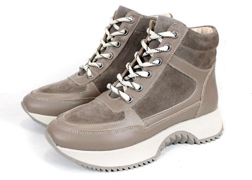 Sneakers damă Terra Pulse – piele naturală și velur, căptușeală caldă