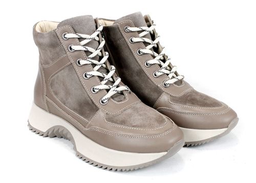 Sneakers damă Terra Pulse – piele naturală și velur, căptușeală caldă