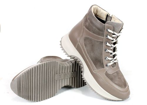 Sneakers damă Terra Pulse – piele naturală și velur, căptușeală caldă