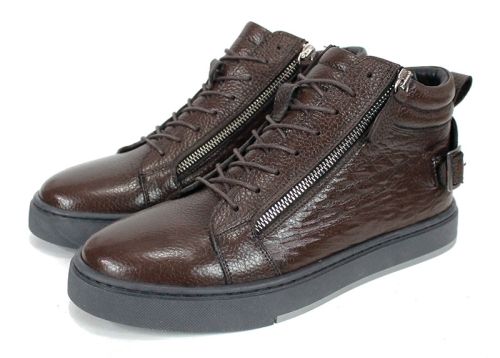 Cizme barbatesti din piele naturala de culoare neagra - model 334112