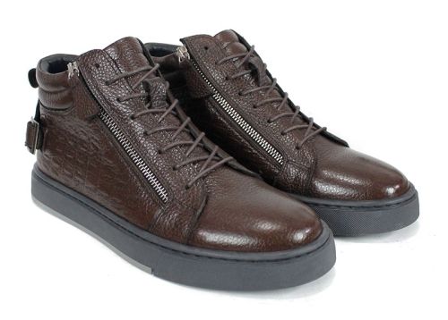 Cizme barbatesti din piele naturala de culoare neagra - model 334112