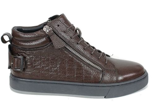 Cizme barbatesti din piele naturala de culoare neagra - model 334112