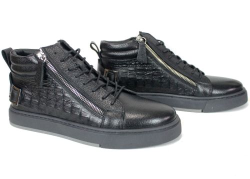 Cizme barbatesti din piele naturala de culoare neagra - model 334112