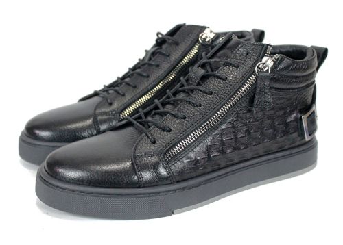 Cizme barbatesti din piele naturala de culoare neagra - model 334112