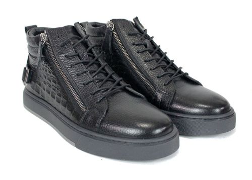 Cizme barbatesti din piele naturala de culoare neagra - model 334112