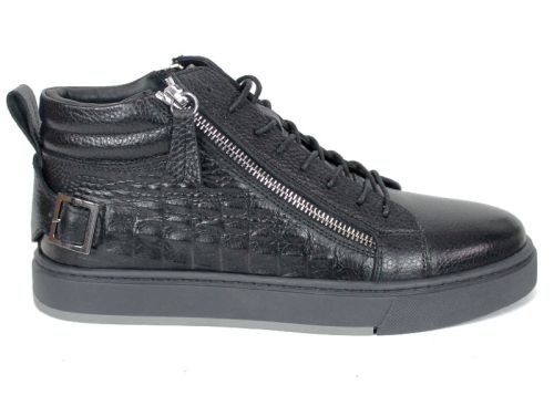 Cizme barbatesti din piele naturala de culoare neagra - model 334112