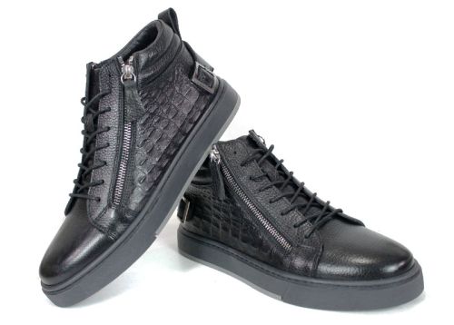 Cizme barbatesti din piele naturala de culoare neagra - model 334112
