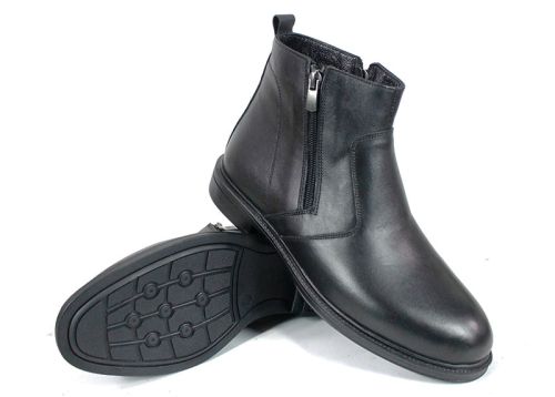 Cizme barbatesti din piele naturala de culoare neagra - model 334112