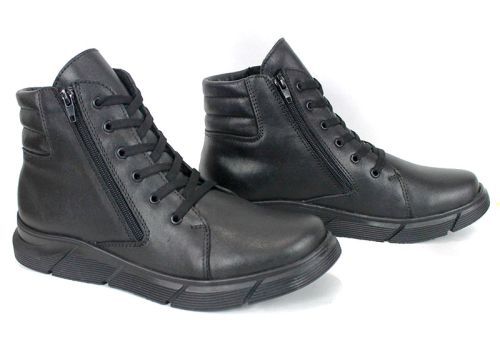 Cizme barbatesti din piele naturala de culoare neagra - model 334112
