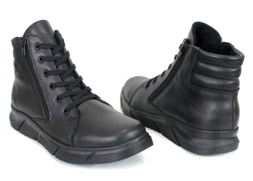 Cizme barbatesti din piele naturala de culoare neagra - model 334112