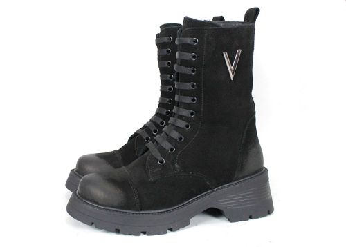 Ghete damă Terra Vento din nubuc natural – culoare neagră