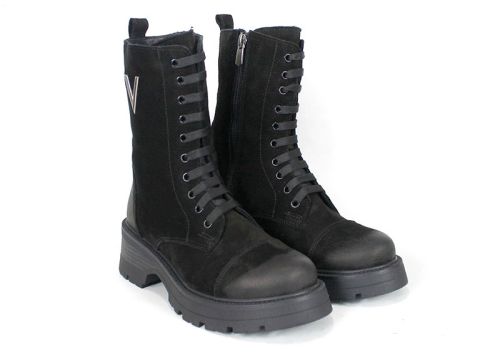 Ghete damă Terra Vento din nubuc natural – culoare neagră