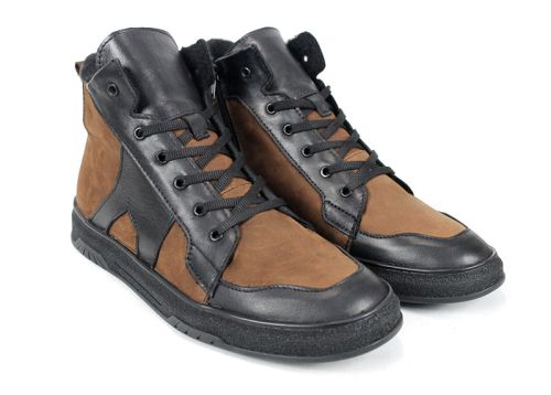 Ghete bărbătești Strada Vero din piele naturală, combinație negru și maro deschis