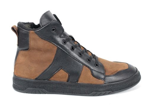 Ghete bărbătești Strada Vero din piele naturală, combinație negru și maro deschis